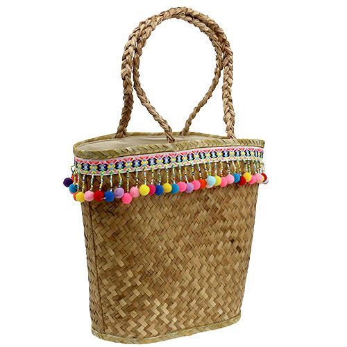 Floristik24 Saco de compras natureza com pompons 40cm x 32,5cm