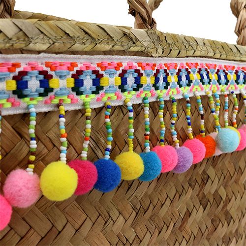 Floristik24 Saco de compras natureza com pompons 40cm x 32,5cm