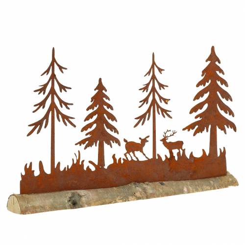 Silhueta de floresta com pátina de animais em base de madeira 30cm x 19cm