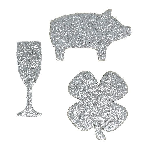Floristik24 Decoração de Reveillon mix prata com mica 4cm - 5cm 24 un