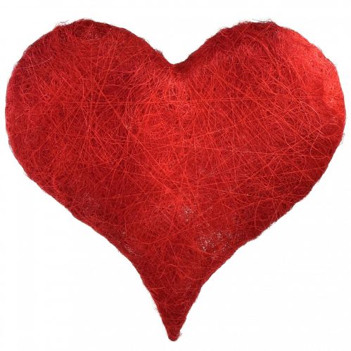 Decoração coração de sisal com fibras de sisal vermelho 40x40cm
