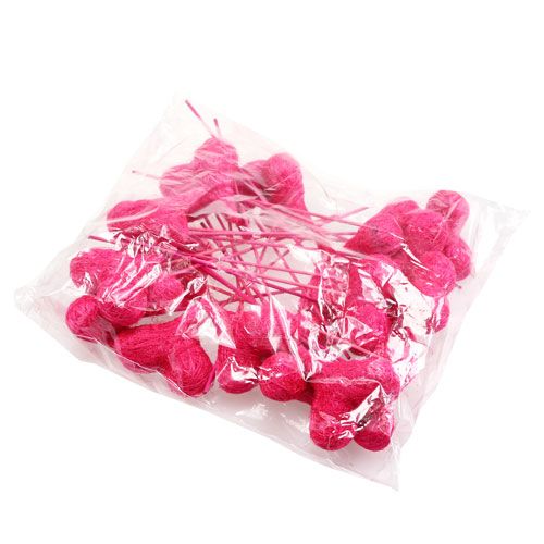 Floristik24 Corações de sisal em um bastão rosa 8cm C25cm 24pcs
