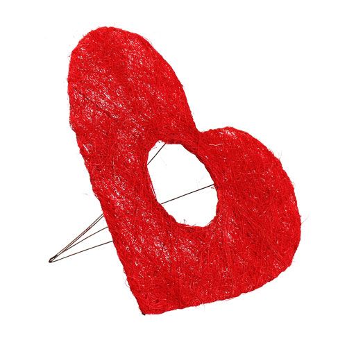 Floristik24 Punho de coração de sisal 20cm coração vermelho decoração de flores de sisal 10 unidades