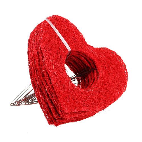 Floristik24 Punho de coração de sisal 20cm coração vermelho decoração de flores de sisal 10 unidades