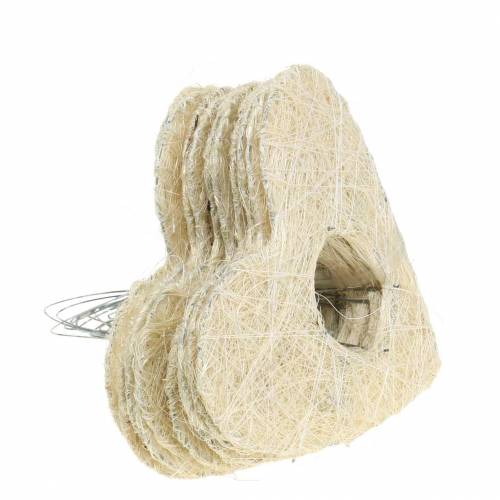 Floristik24 Punho de sisal coração branqueado 16cm 10 un