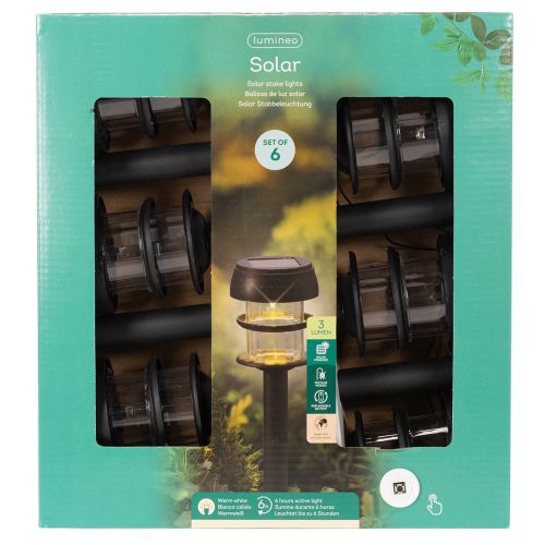 Luminárias solares de jardim com estaca para fixação no solo, lâmpadas externas para caminhos de jardim, 35 cm, conjunto com 6 peças | Floristik24.pt