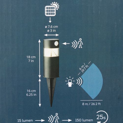Luminária solar de jardim com sensor de movimento, LED, 34 cm | Floristik24.pt