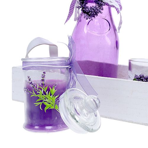 Itens Bandeja de madeira para decoração de verão com vidro violeta, branco