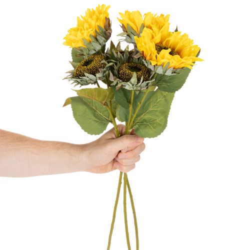 Itens Girassol artificial com folhas e flores realistas, 58 cm, 3 peças