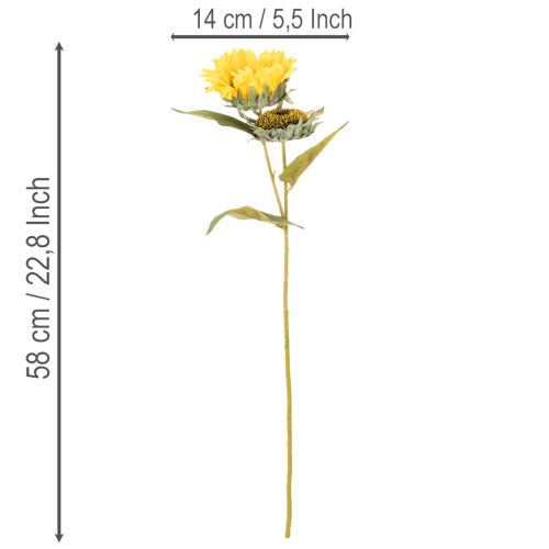 Itens Girassol artificial com folhas e flores realistas, 58 cm, 3 peças