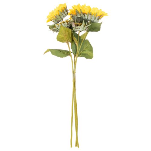 Girassol artificial com folhas e flores realistas, 58 cm, 3 peças | Floristik24.pt