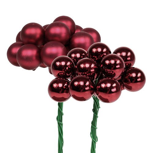 Floristik24 Mini bola de natal vermelha, bagas de espelho de vidro rosa Ø20mm 140p