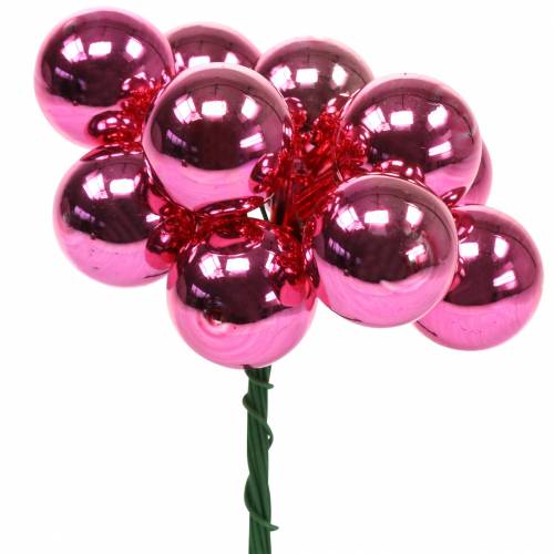 Floristik24 Espelho de decoração de Natal com bagas de vidro rosa Ø2cm 144p