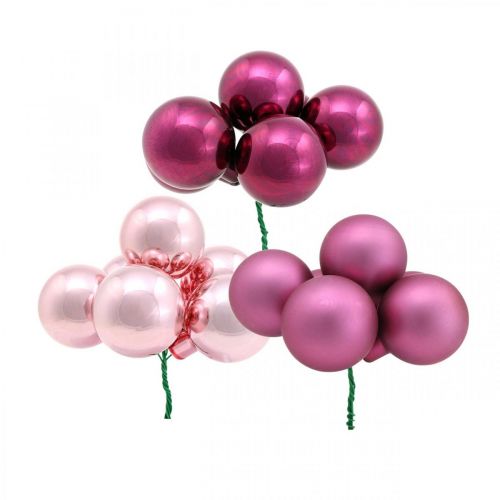 Floristik24 Mini Bola de Natal Espelho Vidro Rosa Bagas Ø20mm 140 un