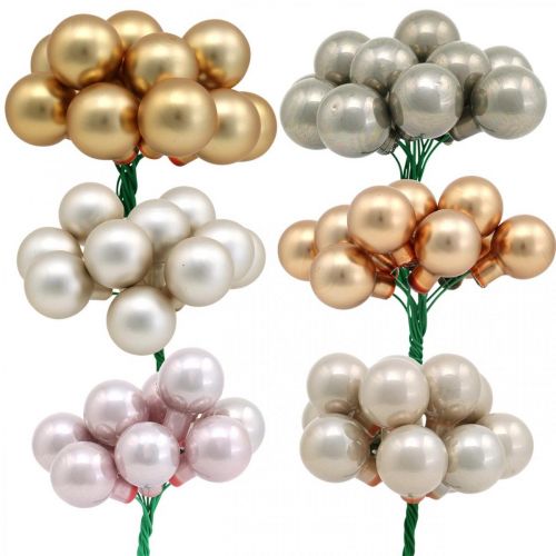 Floristik24 Mini bola de Natal com espelho de vidro metálico bagas Ø20mm 140un