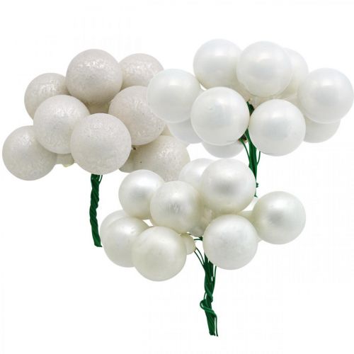 Floristik24 Mini bolas de Natal marmoreado branco com bagas espelhadas Ø25mm 140p