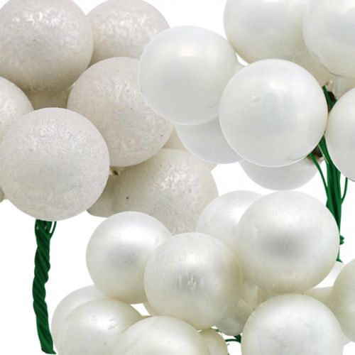 Itens Mini bolas de Natal marmoreado branco com bagas espelhadas Ø25mm 140p