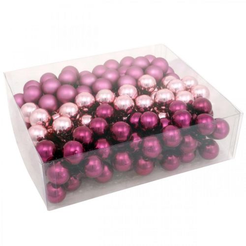 Floristik24 Mini bola de natal rosa berry espelho bagas vidro Ø25mm 140p