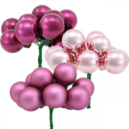 Floristik24 Mini bola de natal rosa berry espelho bagas vidro Ø25mm 140p