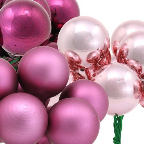 Floristik24 Mini bola de natal rosa berry espelho bagas vidro Ø25mm 140p