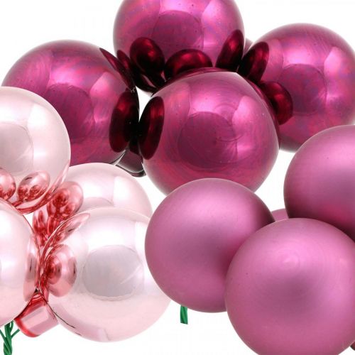 Itens Mini bola de natal rosa espelho com bagas de vidro Ø40mm mix 32 unidades