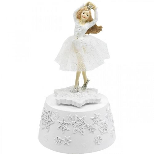 Floristik24 Bailarina caixa de música branca decoração de inverno Ø10,5cm A18,5cm