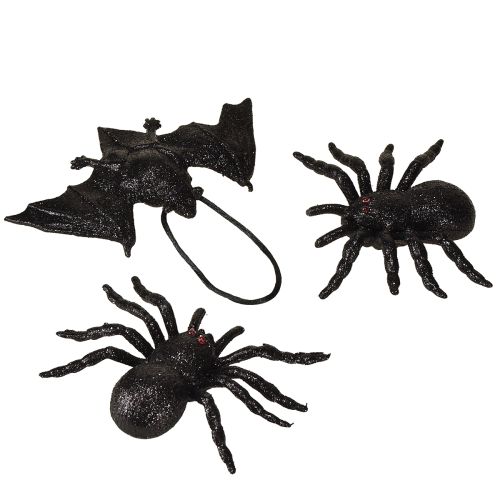 Floristik24 Aranha, morcego, figuras pretas 10cm, 14cm 3 peças
