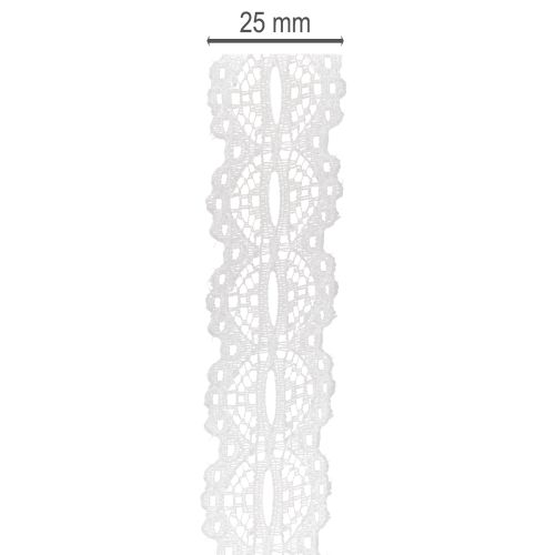 Fita decorativa de algodão com padrão de renda em rolo para trabalhos manuais e decoração, 25 mm de largura, 10 m de comprimento. | Floristik24.pt