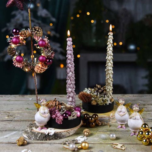 Floristik24 Velas cônicas fir rosa metálico 30 mm × 260 mm 2 unidades