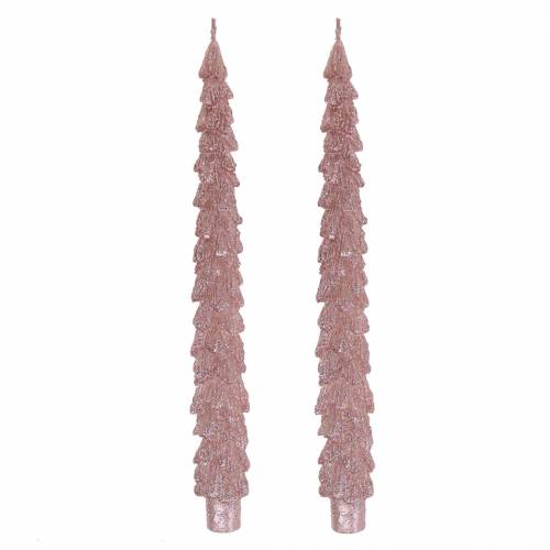 Floristik24 Velas cônicas fir rosa metálico 30 mm × 260 mm 2 unidades
