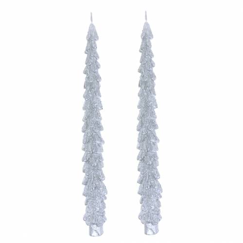 Floristik24 Velas cônicas de abeto prata 30 mm × 260 mm 2 unidades