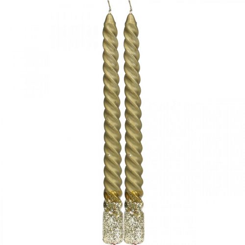 Floristik24 Velas cônicas velas torcidas velas em espiral ouro 24cm 2uds