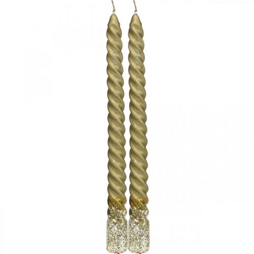 Floristik24 Velas cônicas velas torcidas velas espirais douradas 24cm 2 un