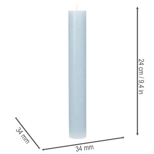 Vela cônica azul para castiçais e decoração de mesa, 34x240mm, conjunto com 4 unidades. | Floristik24.pt