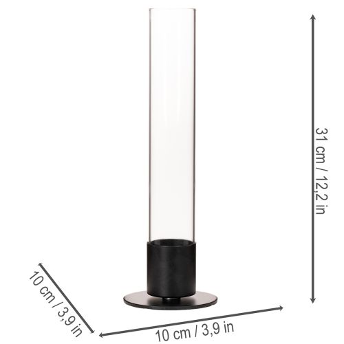 Castiçal cônico com cilindro de vidro. Simples e atemporal. 31 cm | Floristik24.pt