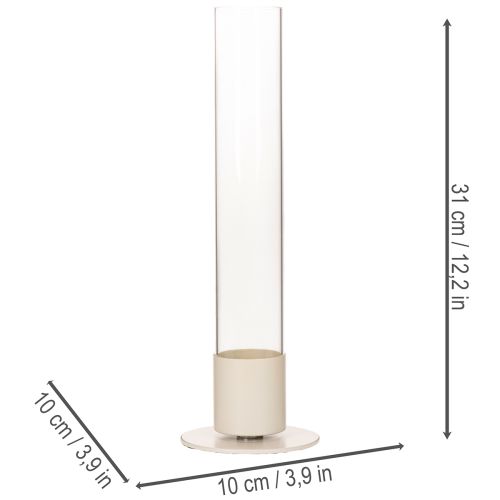 Castiçal moderno para vela cônica com base e cilindro de vidro, 31 cm | Floristik24.pt