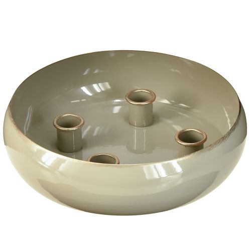 Porta velas 4 velas tigela metal cinza dourado 22,5cm