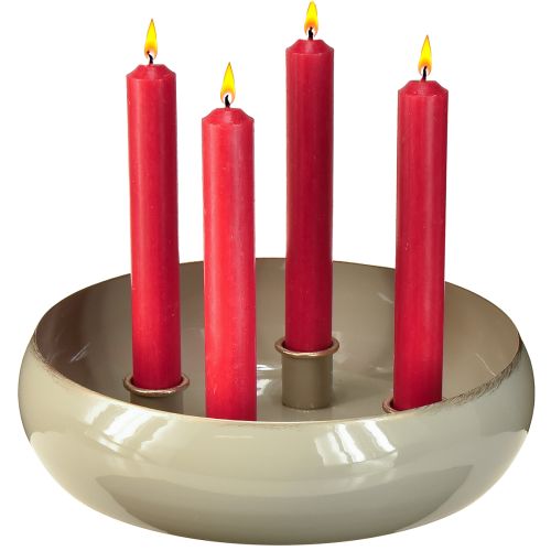 Itens Porta velas 4 velas tigela metal cinza dourado 22,5cm