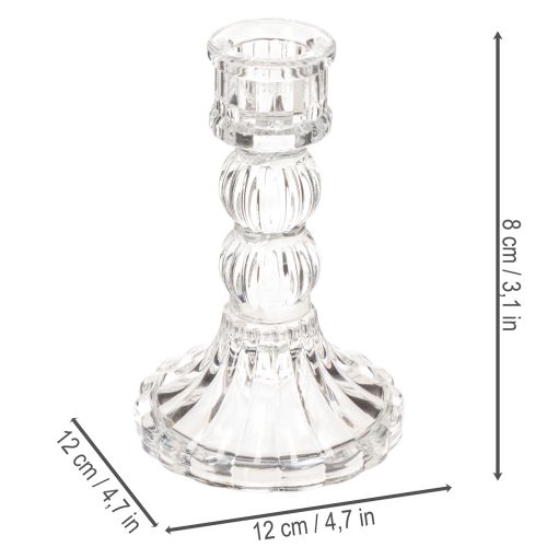 Castiçal transparente, design clássico, decoração de mesa, 12 cm, 2 peças | Floristik24.pt