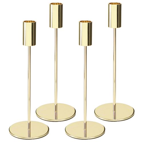Itens Porta-velas moderno em metal dourado 21,5cm 4 peças