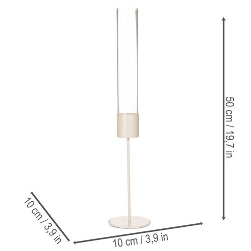 Castiçal com cilindro de vidro sobre base metálica de 50 cm | Floristik24.pt