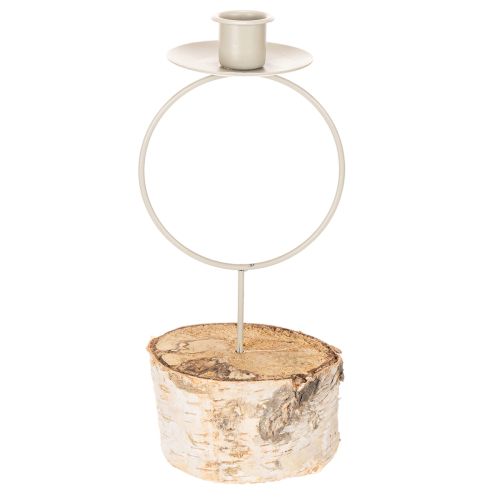 Castiçal com base em madeira de bétula e anel de metal, 20 cm | Floristik24.pt