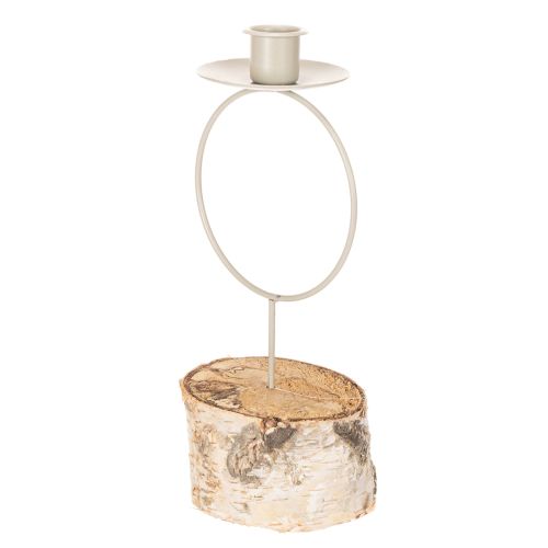 Castiçal com base em madeira de bétula e anel de metal, 20 cm | Floristik24.pt