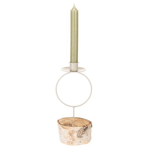 Castiçal com base em madeira de bétula e anel de metal, 20 cm | Floristik24.pt