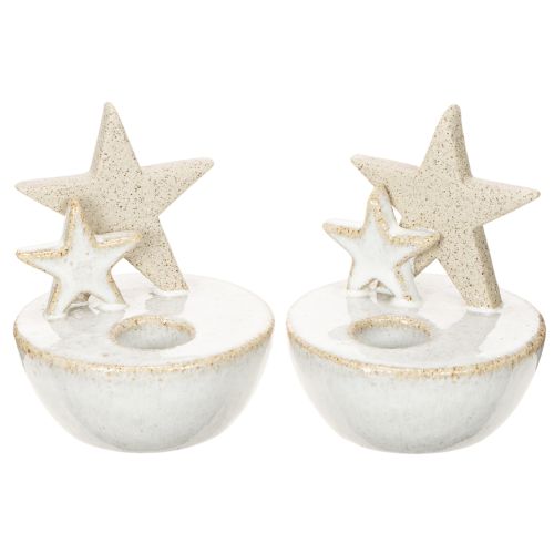 Castiçais de cerâmica em formato de estrela, decoração natalina, 11 cm, 2 peças. comprar | Floristik24.pt