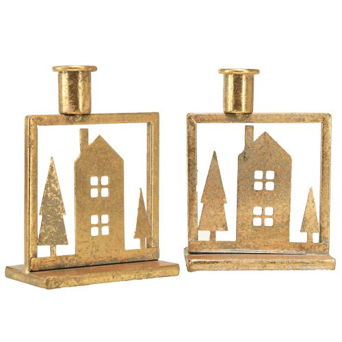 Itens Castiçal em bastão, casa de Natal, aparência dourada antiga 10 × 6 × 14 cm 2 unidades