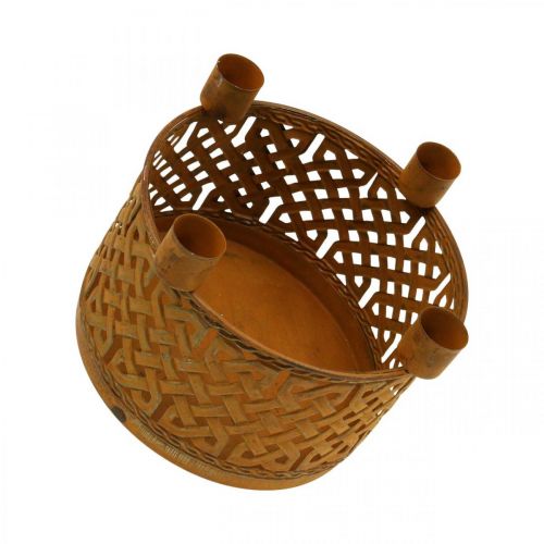 Floristik24 Suporte de vela metal decorativo cesta de metal ferrugem Ø16.5cm H12.5cm