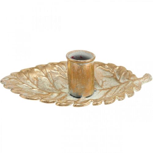 Floristik24 Castiçal Prato Folhagem Dourado 16,5x10,5x5cm