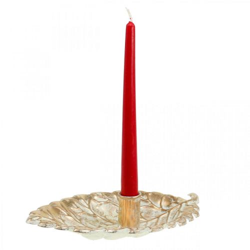 Floristik24 Castiçal Prato Folhagem Dourado Vintage 26x16x6cm