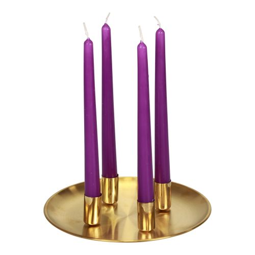 Floristik24 Castiçal em bastão dourado Ø2,5cm placa de vela metal Ø23cm